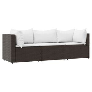 vidaXL Patio Lounge Set Brown with cream white cushions