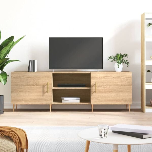 vidaXL TV Cabinet with Shelf with Storage with Door Sonoma Oak Large Engineered wood, Iron