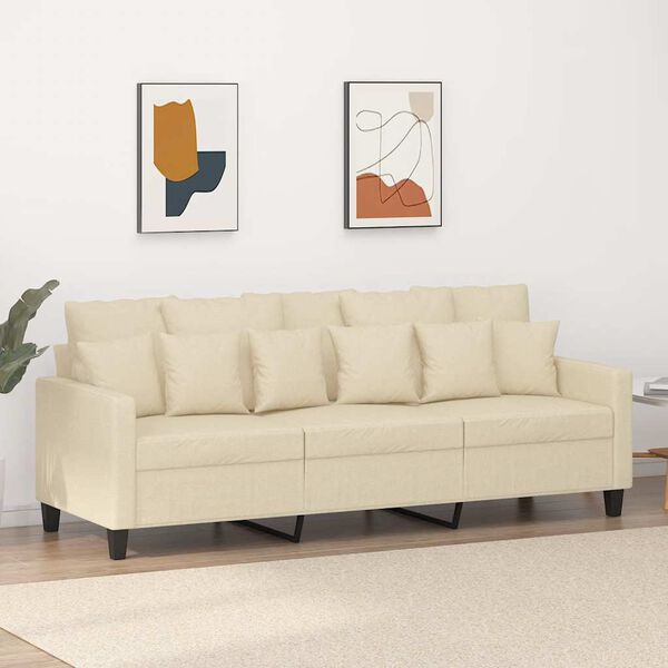 vidaXL 3-seater Sofa Cream Polyester 3-Seater Modern Durable