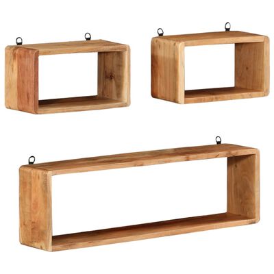 vidaXL 3 Piece Wall Cube Shelf Set Solid Acacia Wood