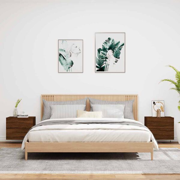 vidaXL Wall-mounted Bedside Cabinet Set of 2 Brown Oak Engineered wood