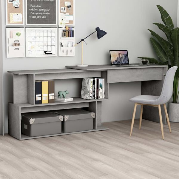vidaXL Desk Concrete Grey Engineered wood 78.7 x 19.7 in Rotatable