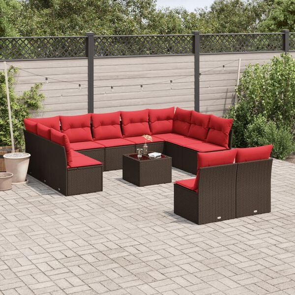 vidaXL 12 Piece Garden Sofa Set with Cushions Brown Poly Rattan