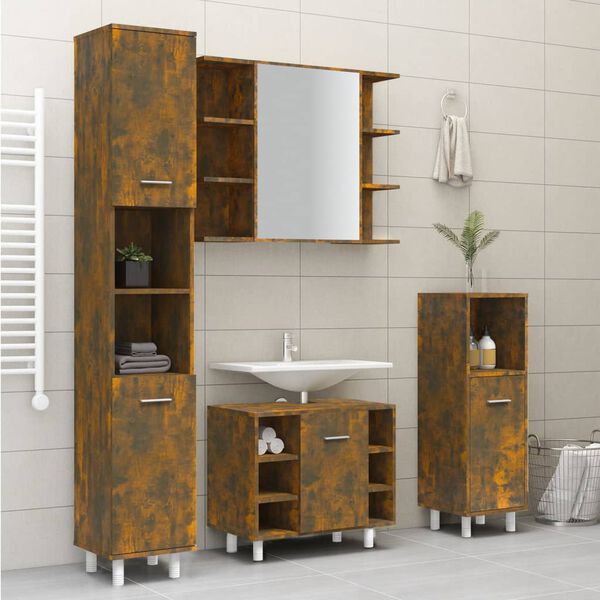 vidaXL Bathroom Cabinet Smoked oak Engineered wood 11.8x11.8x70.5 in