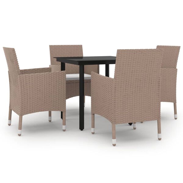 vidaXL Garden Dining Set Table: Black, Chairs: Beige, Cushions: Cream White