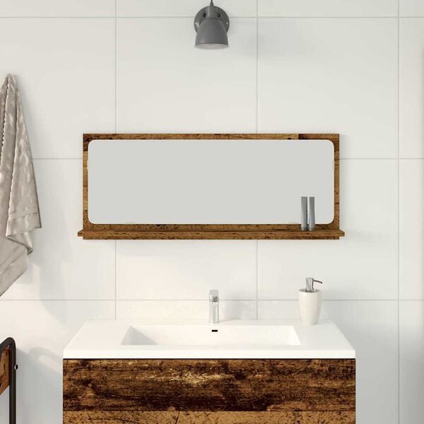 vidaXL Mirror Shelf Old wood 35.43 x 4.13 x 14.57 in Engineered Wood