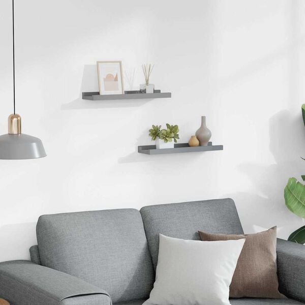 vidaXL Frame Ledge Shelf Set of 2 Gray MDF Small Wall mounting