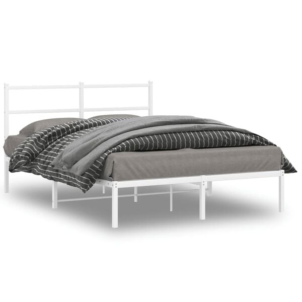 vidaXL Bed Frame White Powder-Coated Steel Double Bed Frame