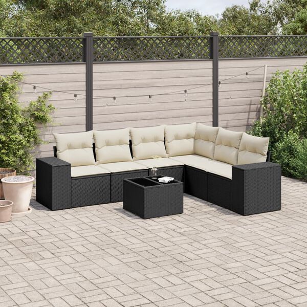 vidaXL Garden Sofa Set Black and Cream White PE rattan, tempered glass