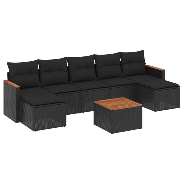 vidaXL Garden Sofa Set Black PE rattan Large Adjustable Armrests