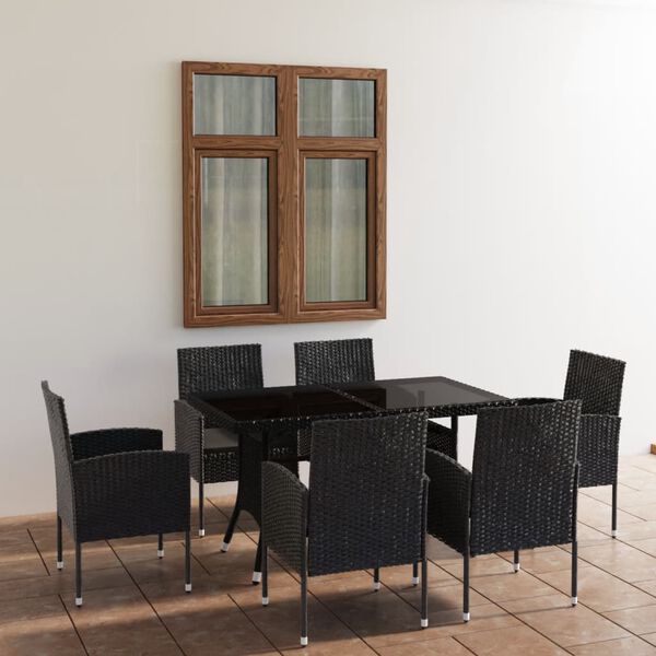 vidaXL Garden Dining Set Black PE rattan 55.1 x 31.5 x 29.1 in