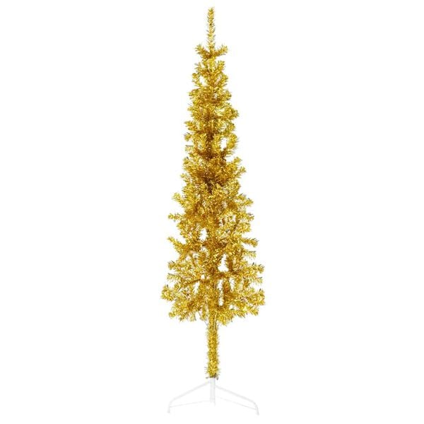 vidaXL Artificial Half Christmas Tree Gold PVC, Steel Slim, Space-Saving