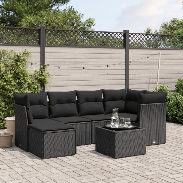 vidaXL Garden Sofa Set Black PE Rattan 6 Piece Set Durable