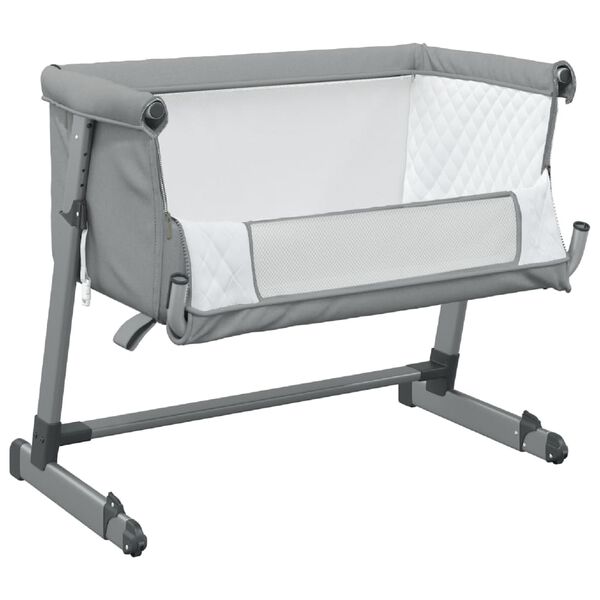 vidaXL Baby Bed With Mattress Light Grey Linen Fabric