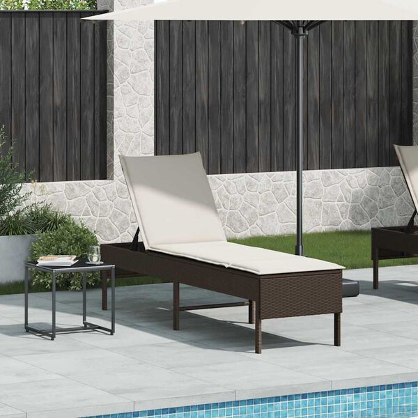 vidaXL Sun Lounger with Cushion Brown 55x200x44cm Poly Rattan