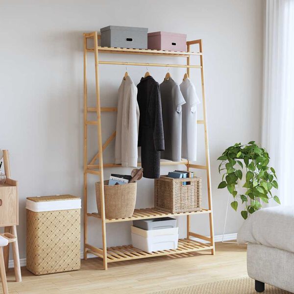 vidaXL Clothes Rack Natural Bamboo 43.3x15.7x70.9 in Bamboo Clothes Rack