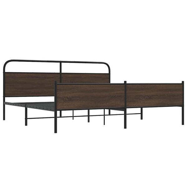 vidaXL Bed Frame Brown Oak Steel, Engineered Wood Full Bed Frame