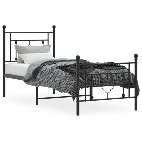 vidaXL Bed Frame Black Powder-Coated Steel Small Single Durable