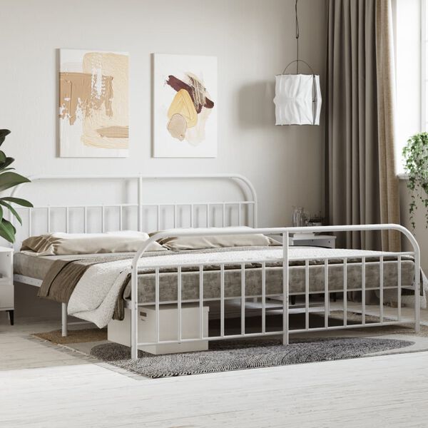 vidaXL Bed Frame White Powder-Coated Steel Double Storage Bed Frame
