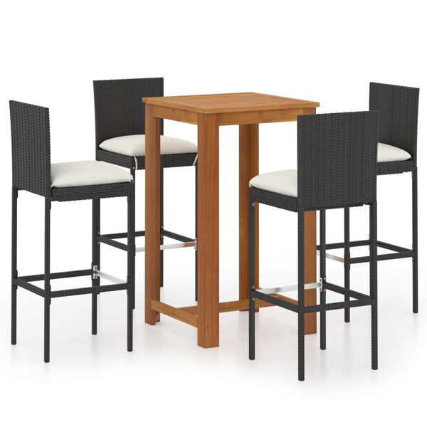 vidaXL 5 Piece Patio Bar Set with Cushions Black