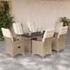 vidaXL 7 Piece Patio Bistro Set with Cushions Beige Poly Rattan