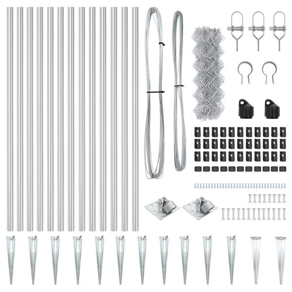 vidaXL Chain Link Fence with Posts Silver 0.6 x 25 m Steel