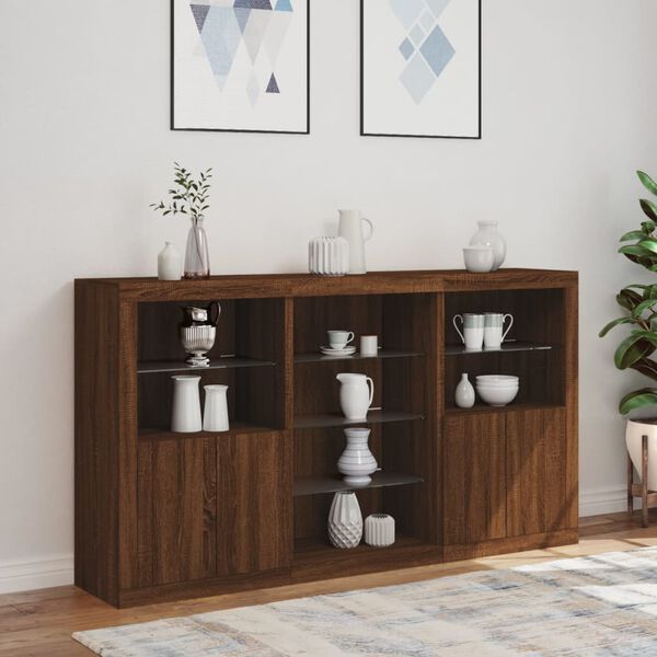 vidaXL Sideboard Brown Oak Engineered wood, glass Sideboard Rectangular