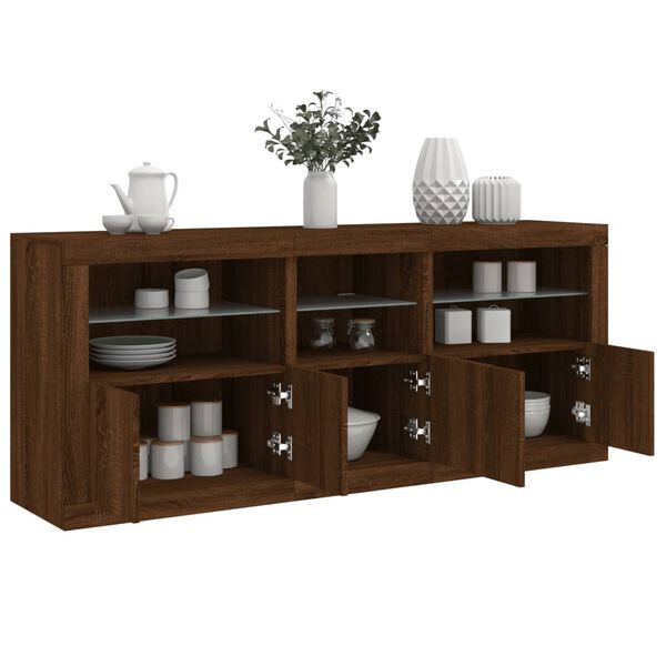vidaXL Sideboard with LED Lights Brown Oak 63.8"x14.6"x26.4"