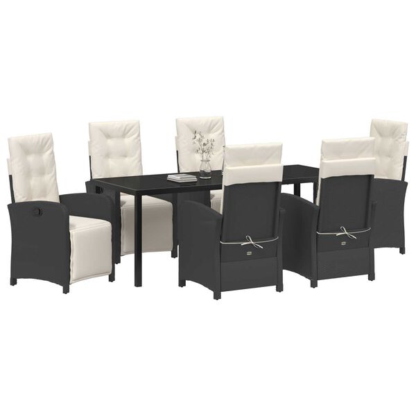 vidaXL Garden Dining Set with Cushion 7 pcs Black Poly Rattan