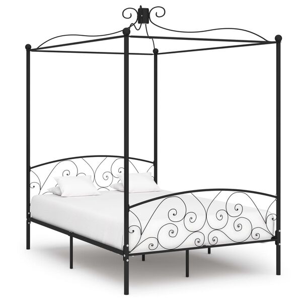 vidaXL Bed Frame Black Metal, Plywood Full Bed Frame Rectangular