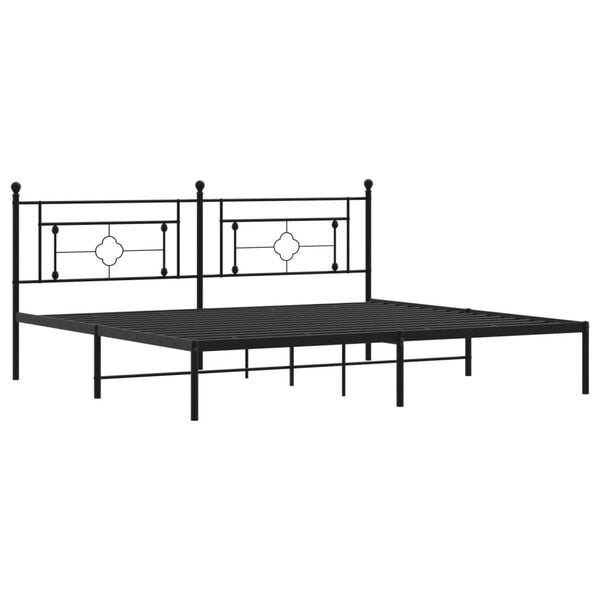 vidaXL Metal Bed Frame without Mattress with Headboard Black 78.7"x78.7"