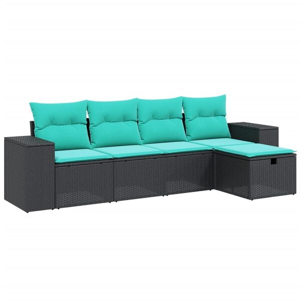 vidaXL 5 Piece Patio Sofa Set with Cushions Gray Poly Rattan