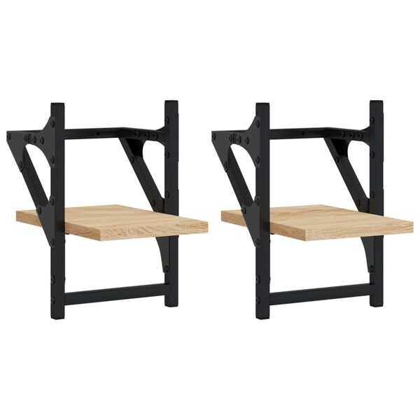 vidaXL Wall Shelf Set of 2 Sonoma Oak Engineered wood, Metal