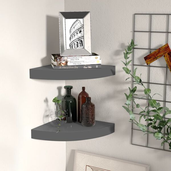 vidaXL Corner Shelf Set of 2 High gloss grey Honeycomb MDF, metal Medium