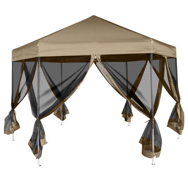 vidaXL Hexagonal Pop-Up Marquee with Sidewalls 11.8x10.2' Taupe 2.41 oz/ft²