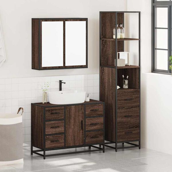 vidaXL Bathroom Furniture Set Brown Oak Engineered Wood, Metal Large
