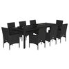 vidaXL 9 Piece Patio Dining Set with Cushions Black Poly Rattan and Glass