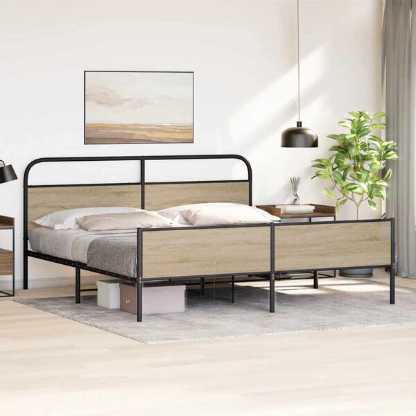 vidaXL Bed Frame Smoked Oak Steel Double Durable Bed Frame