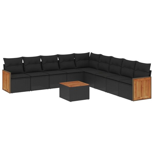 vidaXL Garden Sofa Set Black PE Rattan 10 Piece UV-resistant materials