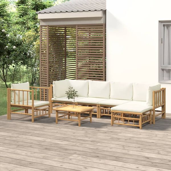 vidaXL Garden Lounge Set Cream White Bamboo, Polyester Large Modular