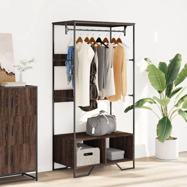 vidaXL Wardrobe Brown Oak Engineered Wood, Metal 35.4x19.7x70.9 in
