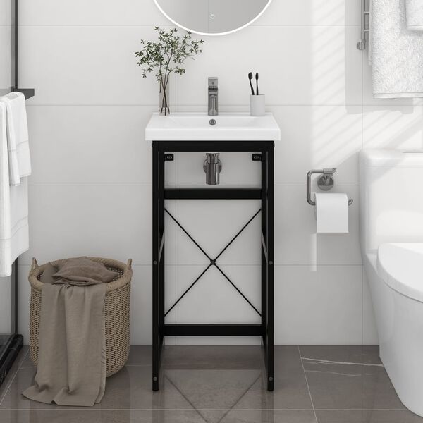 vidaXL Bathroom Washbasin Frame Black Powder-coated iron 32.7 in high