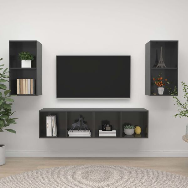 vidaXL TV Cabinet Set of 4 High gloss grey Engineered wood Medium