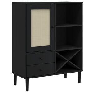 vidaXL Highboard Black Solid pinewood with UV varnish finish, Poly rattan