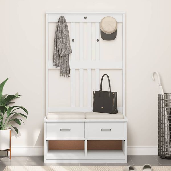 vidaXL Hall Tree White Solid pine wood, engineered wood Hall Tree