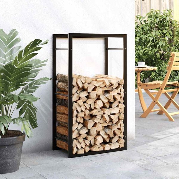 vidaXL Firewood Rack Matt Black 19.7"x11"x37" Steel