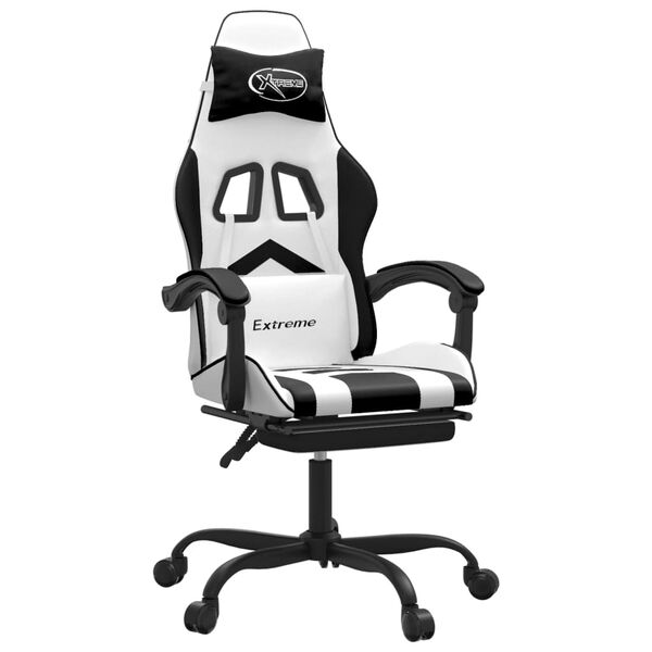 vidaXL Gaming Chair with Footrest White and Black Faux Leather