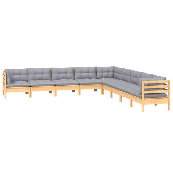 vidaXL Garden Lounge Set Grey Solid Pine Wood, Polyester Medium Modular
