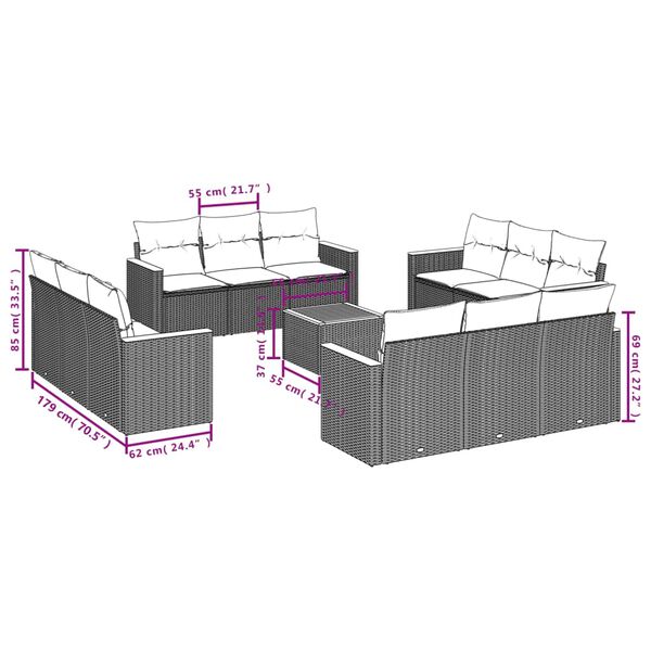 vidaXL Garden Sofa Set Black PE rattan 13 Piece Modular