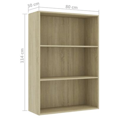 vidaXL 3-Tier Book Cabinet Sonoma Oak 31.5"x11.8"x44.8" Chipboard
